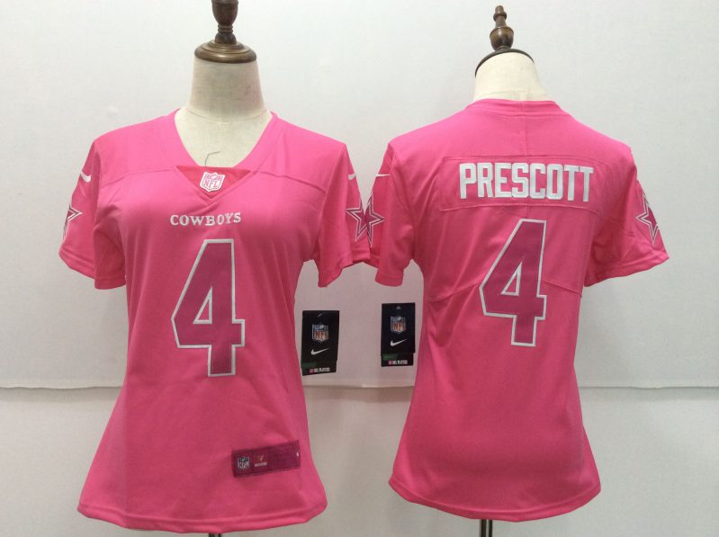 Women Dallas cowboys #4 Prescott pink Nike Vapor Untouchable Limited NFL Jerseys